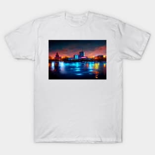 Neon Klaipedia City Skyline With Buildings In Neonlight / Lithuania T-Shirt